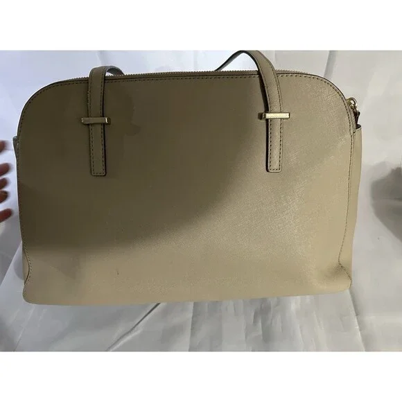 Kate Spade Large Double Zip Beige Cream Shoulder Bag Handbag Purse Read⬇️ - Picture 3 of 11